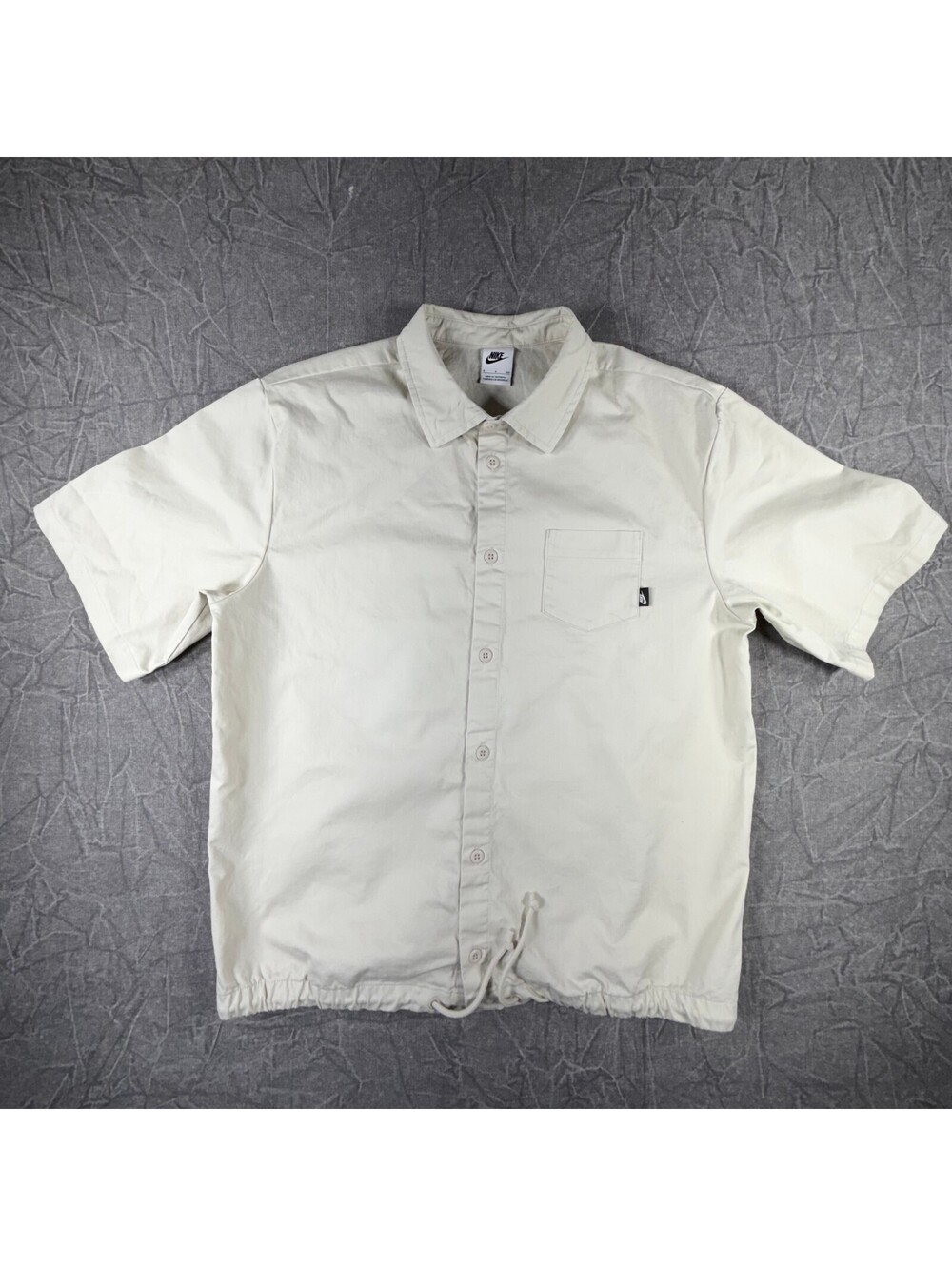 Nike Loose Fit Button Up Short Sleeve Mens S Beige Shirt